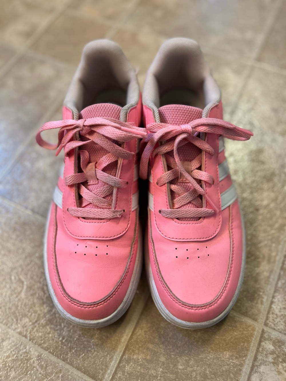 Girl’s Pink Lace-Up Adidas Sneakers